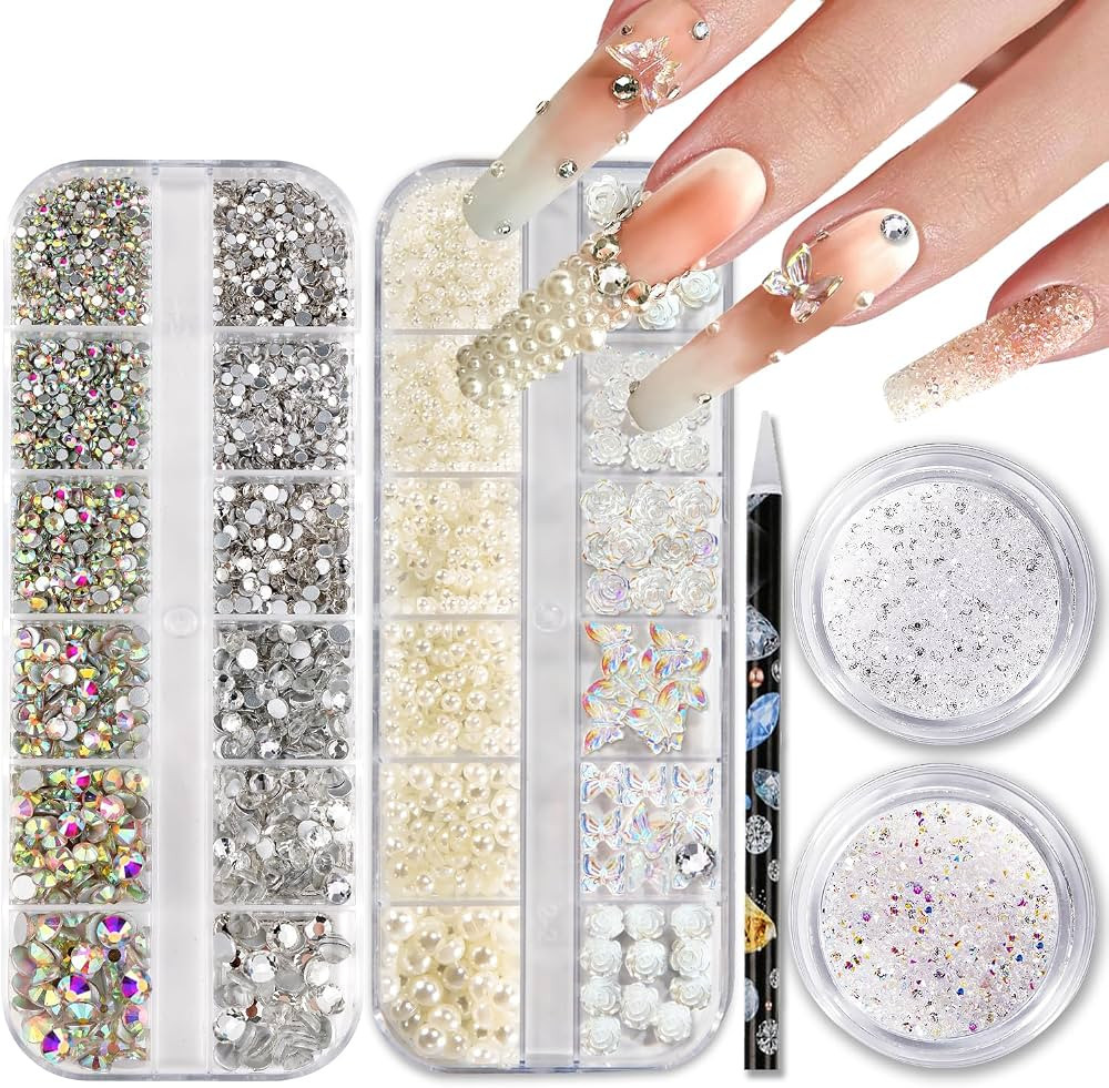 Haozher 11000 PCS Nail Art Rhinestones kit, Glass Nail Gems and Rhinestones for Acrylic Nail, 4 B... | Amazon (US)