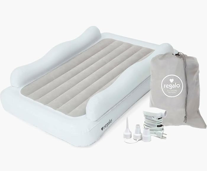 Regalo Inflatable Toddler Travel Bed with 2-Sided Safety Rail Bumpers, Portable Air Mattress with... | Amazon (US)