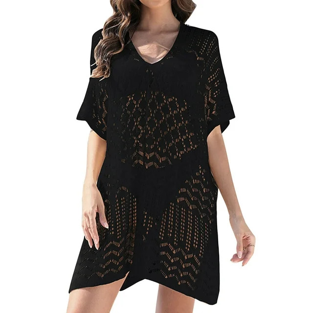 Swimsuit Cover Up for Women Sumemr Crochet Bathing Suit Cover Up Beach Swimwear Cover Up with Sid... | Walmart (US)