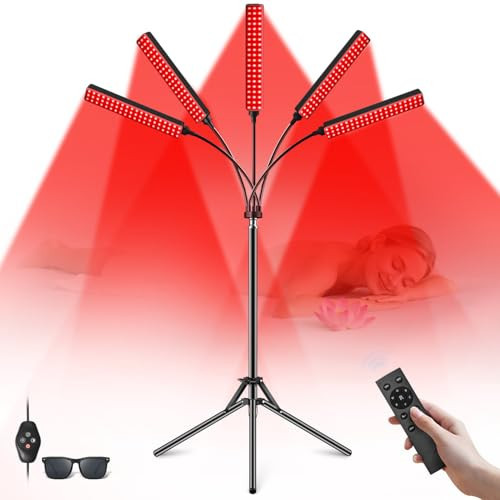 Cholas Red Light Therapy for Face Body, 5 Heads Red Infrared Light Therapy Devices with Stand, 5 Levels Adjustable Brightness 660nm and 850nm Near Infrared Light for Full Body, Muscle Gift for Women | Amazon (US)