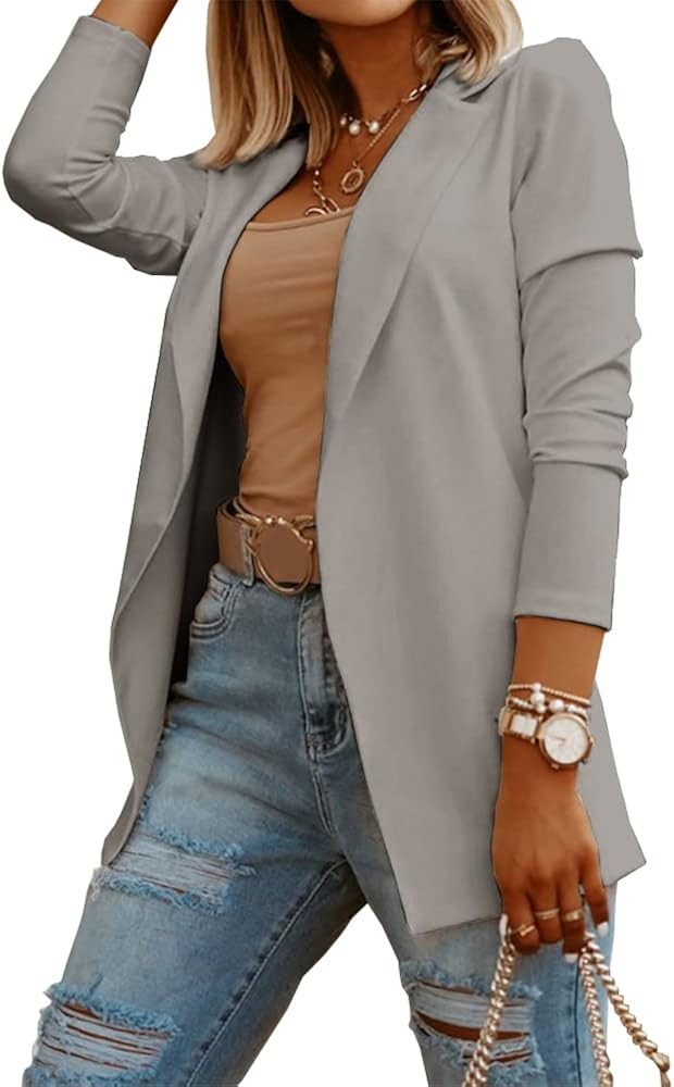 Womens Casual Long Sleeve Blazers Solid Color Knit Blazer Work Office Open Front Blazer Jacket | Amazon (US)