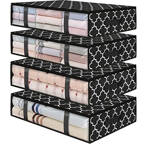 StorageRight Storage Bags Bins Clothes Storage, Foldable Blanket Storage Bags, Under Bed Storage Containers for Organizing, Clothing, Bedroom, Organizer, 4-Pack Clover Black | Amazon (US)