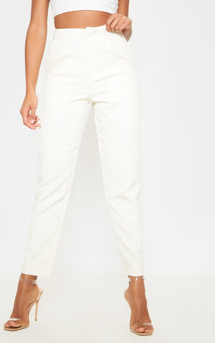 Cream Cropped Trousers | PrettyLittleThing UK
