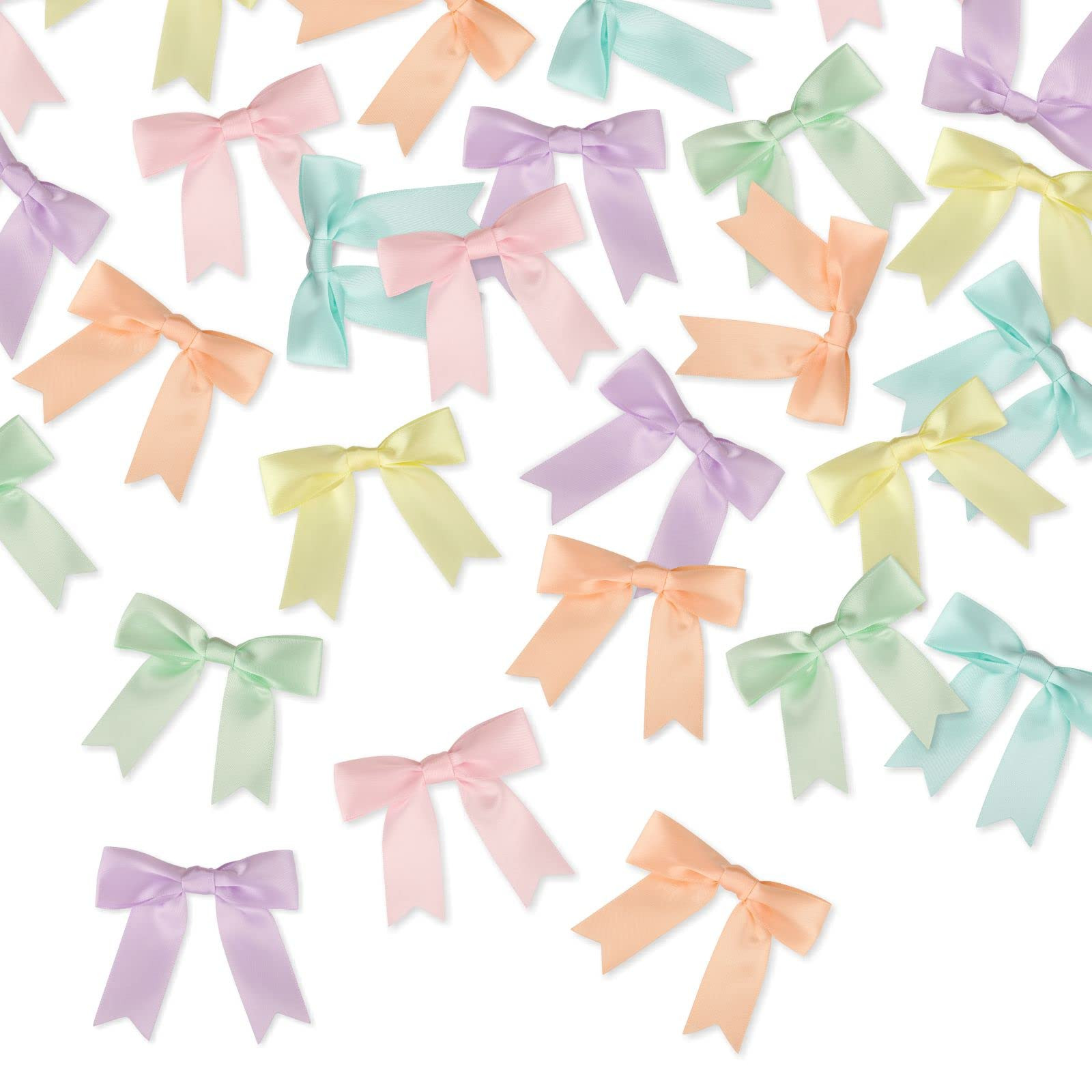 60 Pcs Pastel Rainbow Satin Ribbon Bows with Twist Tie 2.5 Inch Pretied Premade Colored Craft Bow... | Amazon (US)