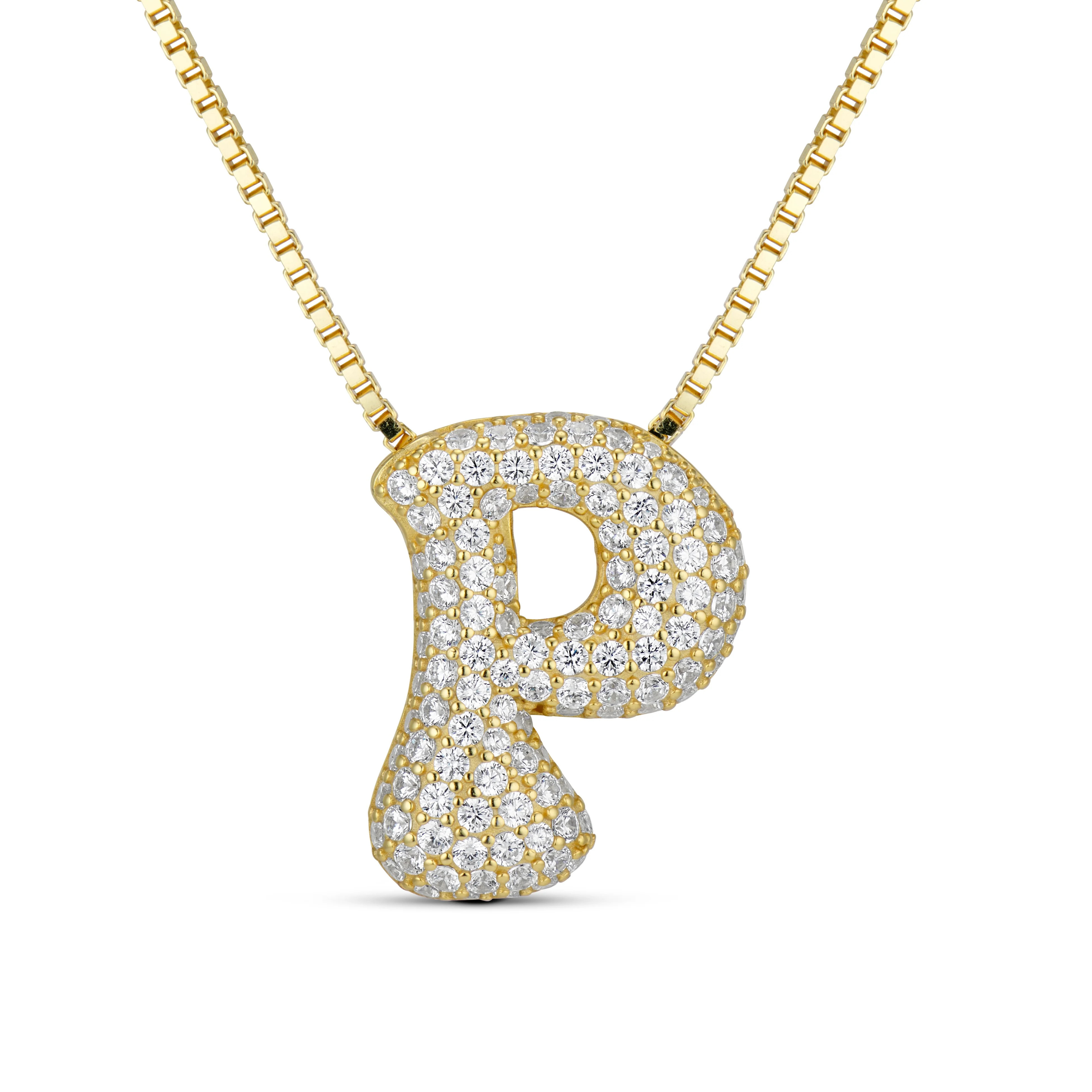 ICED JUMBO LETTER NECKLACE YELLOW GOLD / P | EP JEWELS 
