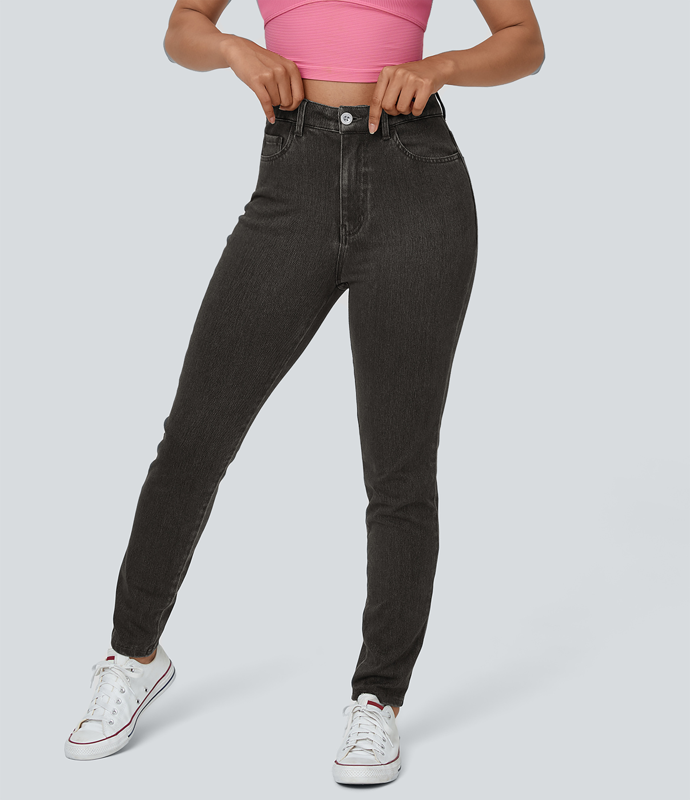Halara Halara Flex™ High Waisted Zipper Pockets Casual Jeans - Hemp Rope Black Denim - XS(regular) | HALARA