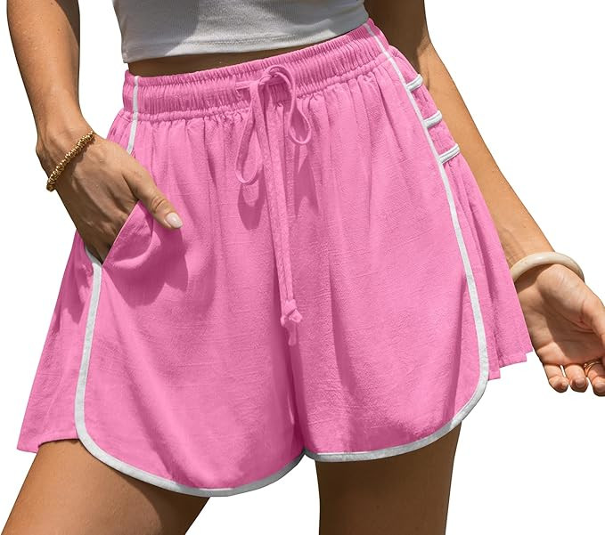 TARSE Women Linen Skort Shorts Elastic Waist Casual Summer Loose Fit Y2K Vacation Beach Shorts | Amazon (US)