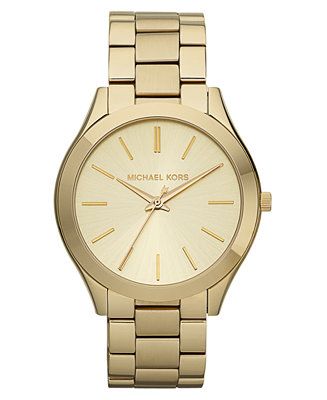 Michael Kors Unisex Slim Runway Gold-Tone Stainless Steel Bracelet Watch 42mm & Reviews - All Wat... | Macys (US)