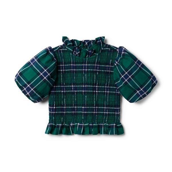 Plaid Smocked Balloon Sleeve Cropped Top | Janie and Jack