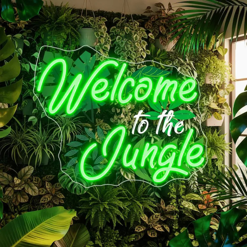 Welcome to the Jungle Neon Sign, Custom Welcome Wall Art, Jungle Theme Party Sign, Personalized G... | Etsy (US)