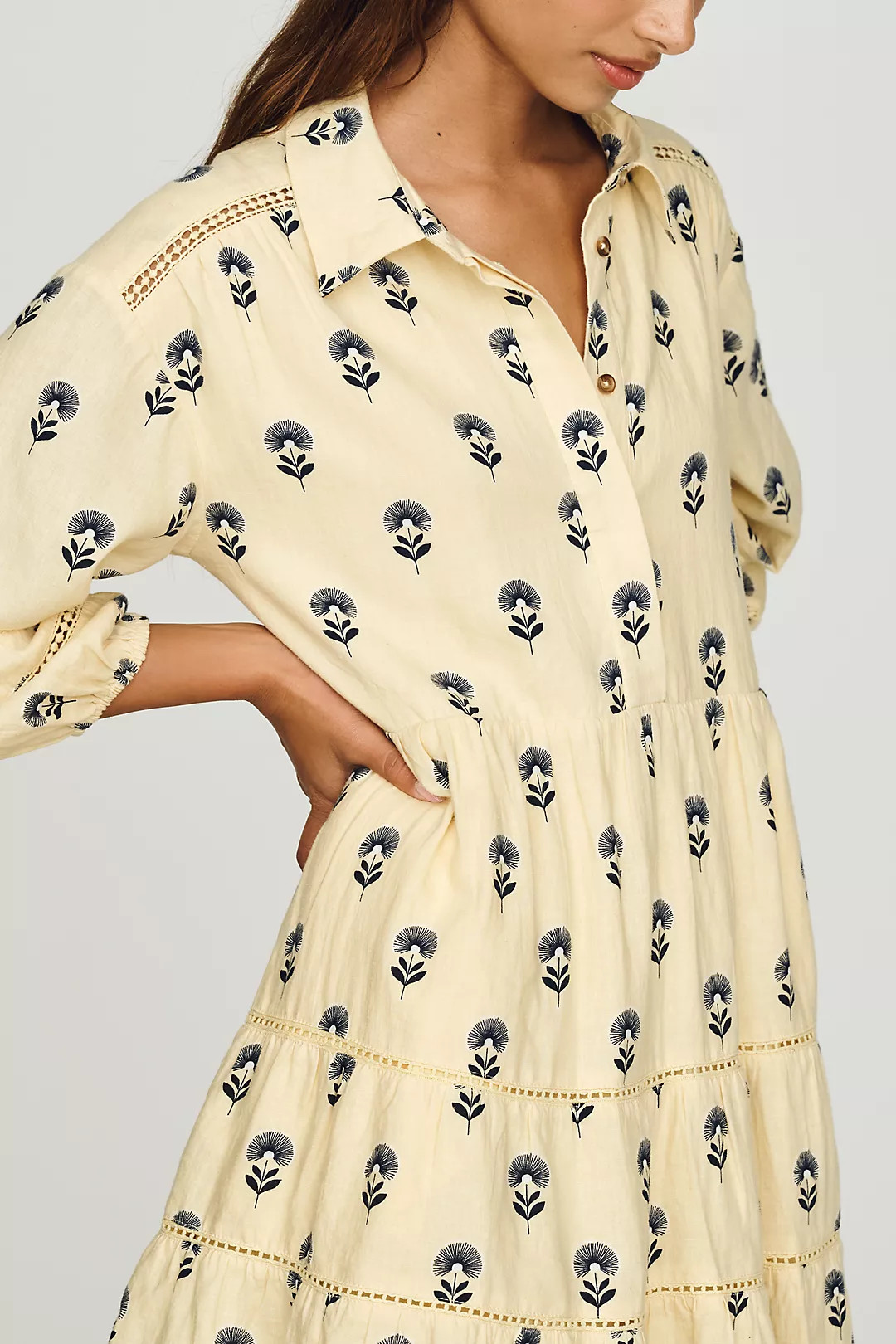 Bettina Linen Blend Tiered Mini Shirt Dress by Maeve | Anthropologie (US)