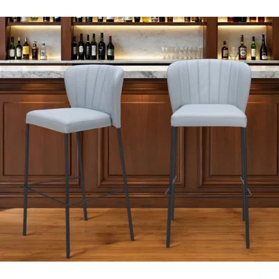 Set of Two 29" Gray And Black Faux Leather And Steel Bar Height Bar Chairs | Wayfair North America