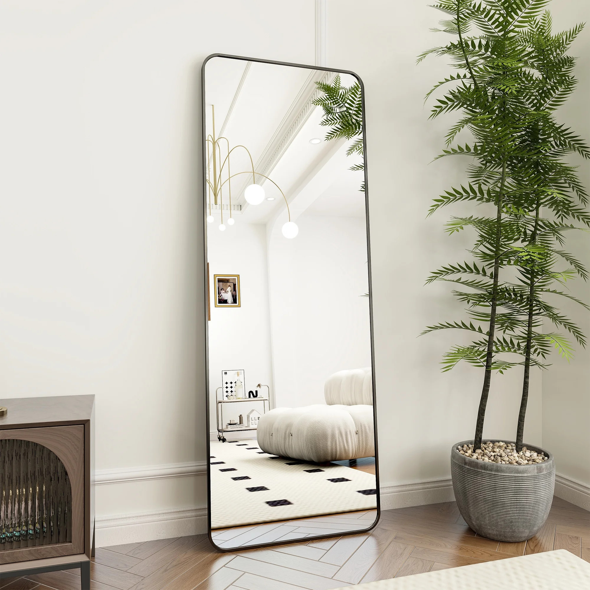 BEAUTYPEAK 64"x21" Rectangle Rounded Standing Full Length Mirror Floor, Black - Walmart.com | Walmart (US)