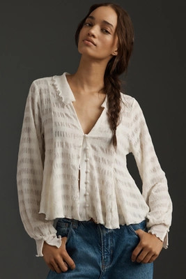 By Anthropologie Long-Sleeve Button-Front Textured Blouse | Anthropologie (US)