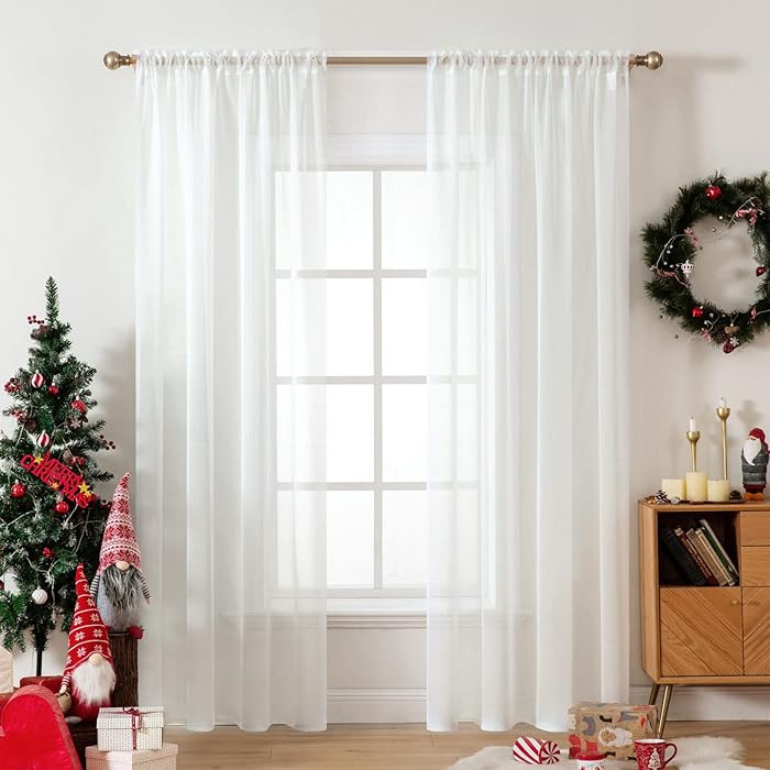 MIULEE 2 Panels Solid Color Sheer Window Curtains Elegant Window Voile Panels/Drapes/Treatment for B | Amazon (US)