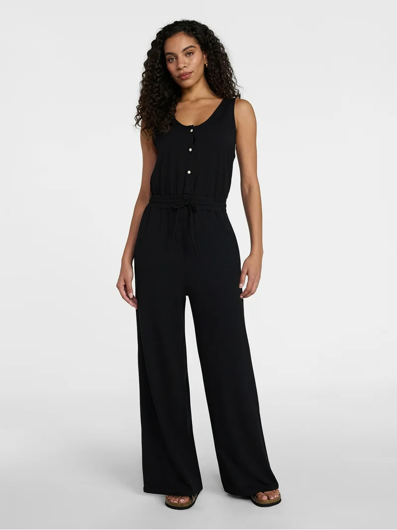 Time and Tru Women's Sleeveless Button Front Jumpsuit, Sizes XS-XXXL | Walmart (US)