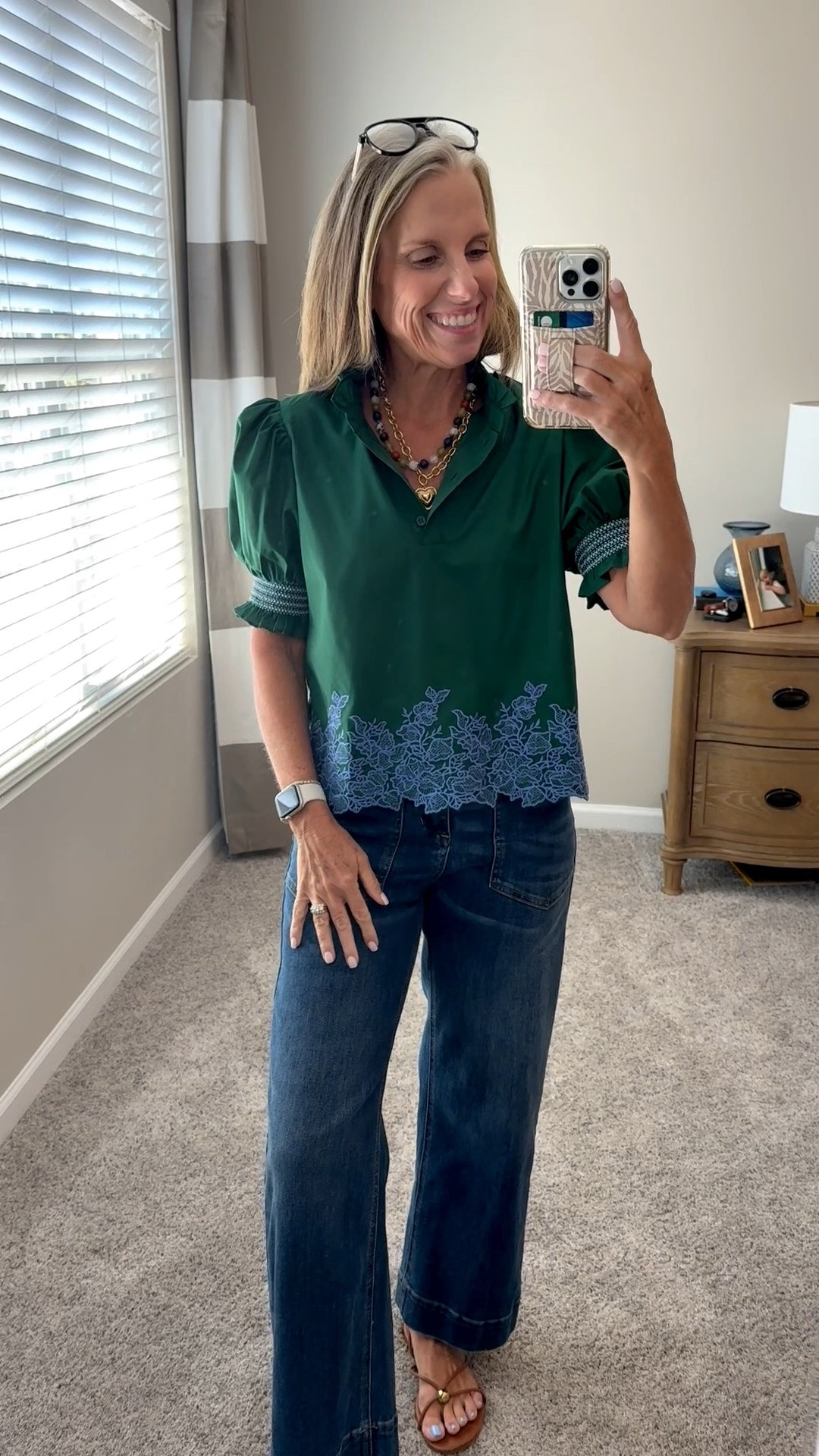 this look captures the very essence of a perfect fall day. The jeans will have people asking if you’ve lost weight (that’s what happens when I wear them) the top is the the perfect amount of sweetness and personality. XS top and 4 jeans.