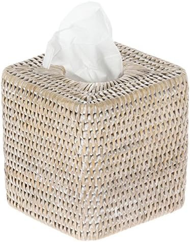 KOUBOO 1030056 La Jolla Rattan Square Tissue Box Cover, 5.5" x 5.5" x 5.75", White Wash | Amazon (US)