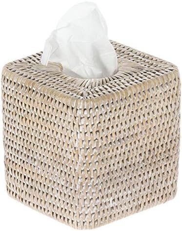 KOUBOO 1030056 La Jolla Rattan Square Tissue Box Cover, 5.5" x 5.5" x 5.75", White Wash | Amazon (US)