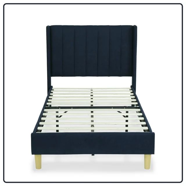 Tslinn Low Profile Upholstered Platform Bed,Twin Beds With Dark-Blue(Linen) | Walmart (US)