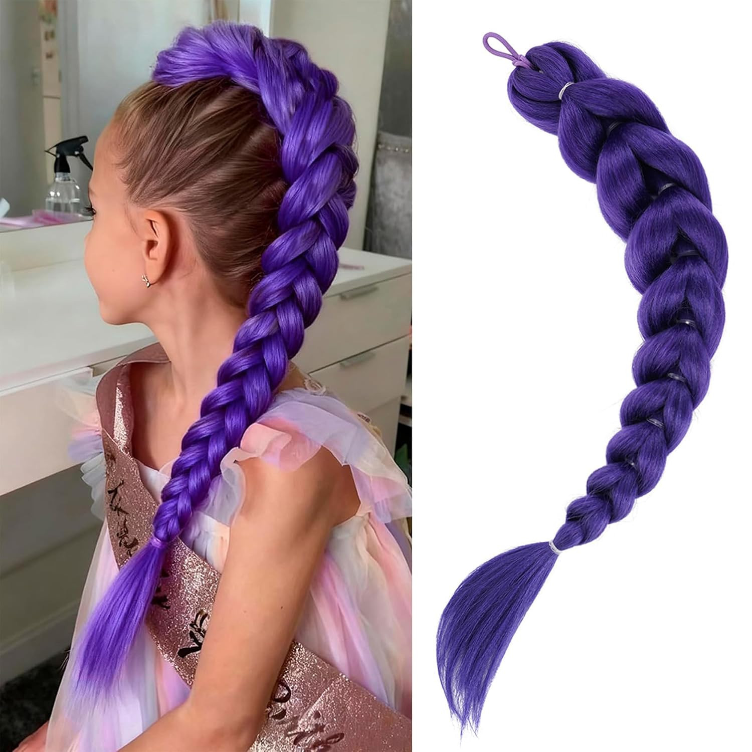 Getgal 24inch Purple Braids Ponytail Hair Extensions Kids Costume for girls | Amazon (US)