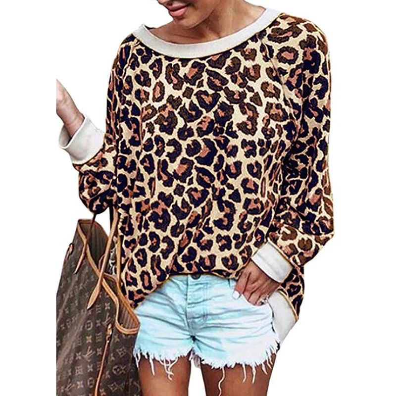 Women's Casual Leopard Print Pullover Long Sleeve Sweatshirts Top Blouse | Walmart (US)