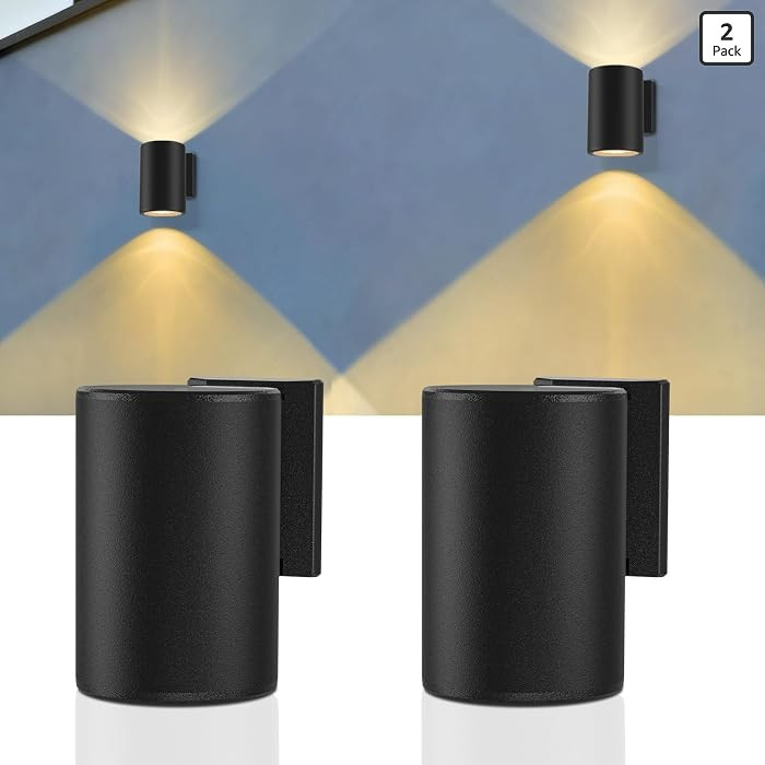 Solar Wall Lights Outdoor, 2 Pack Modern Sconce Lights with Up & Down Warm White Glow, Solar Powe... | Amazon (US)