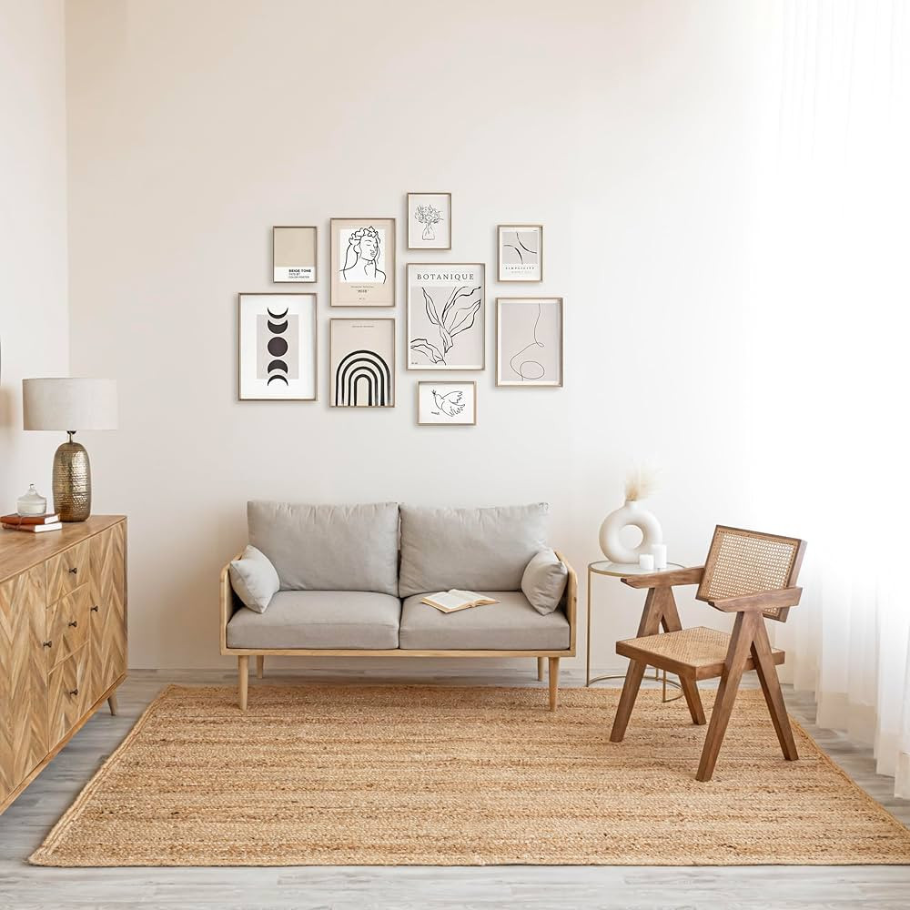 HOMEMONDE Jute Rug 8x10 Ft Rectangular - Area Rugs Carpet for Living Room, Kitchen, Hallway, Entr... | Amazon (US)