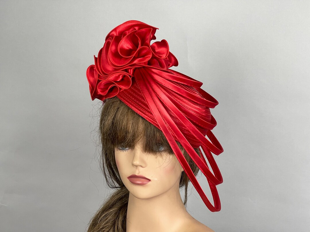 SALE Red Wedding Het Church Kentucky Derby Satin Bride Coctail Hat Couture Horse Racing Party | Etsy (US)