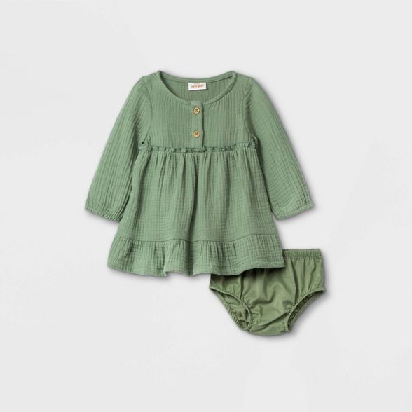 Baby Girls' Gauze Dress - Cat & Jack™ Olive Green | Target