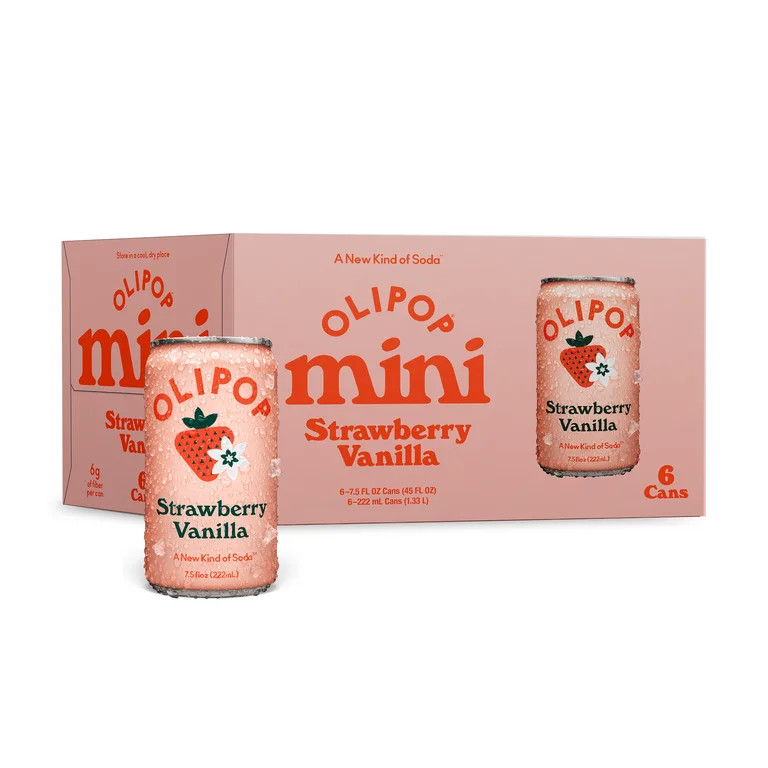 Olipop Minis Prebiotic Soda Pop, Strawberry Vanilla, High Fiber, 7.5 fl oz 6 Pack | Walmart (US)