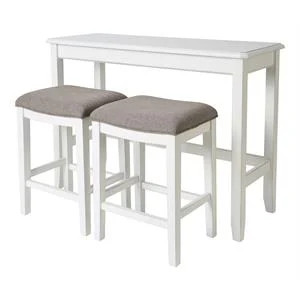 New Ridge Home Goods Traditional Wood Sofa Table with Two Stools in White | Cymax