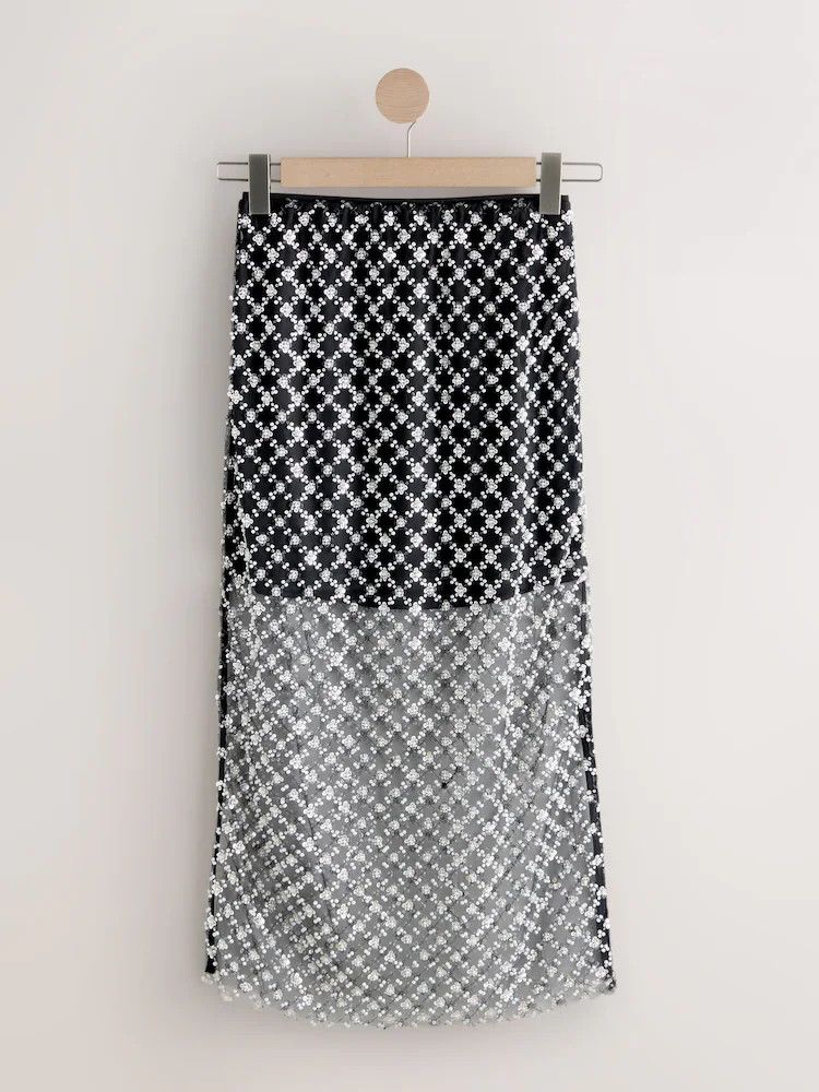 Black N. Premium Embellished Pearl Column Skirt | Next US