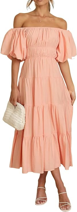 R.Vivimos Off-Shoulder Dresses for Women Summer Puff Sleeve Empire Waist Casual Ruffle A-Line Flo... | Amazon (US)