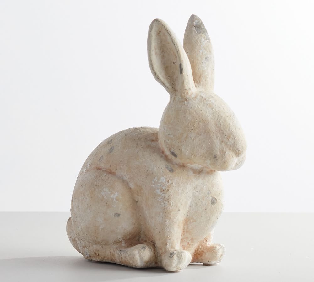 Stone Easter Bunny Sculpture, Crouching, White, 10.25"W x 12.5"H x 6"D | Pottery Barn (US)
