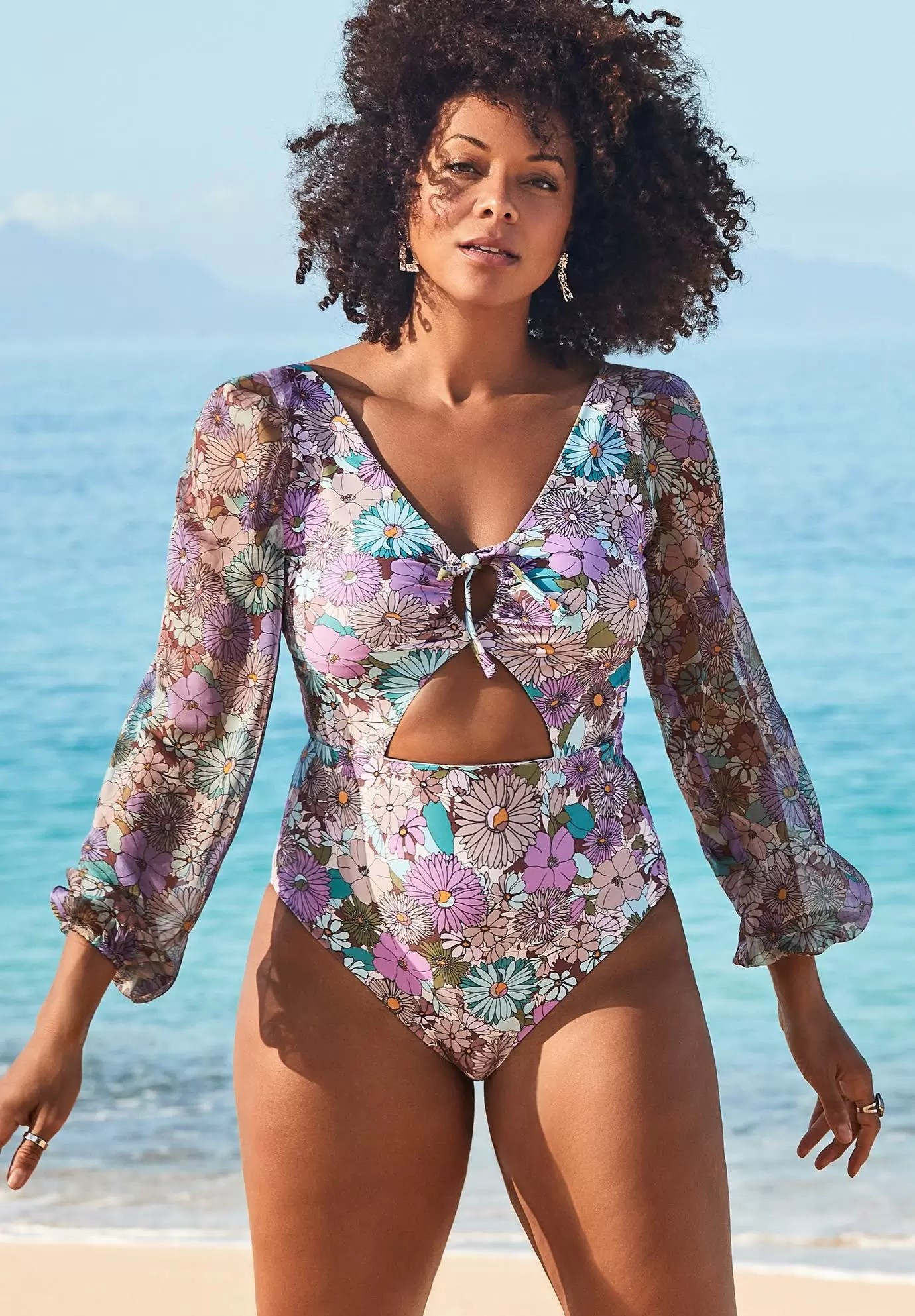 GabiFresh Cup Sized Chiffon Sleeve One Piece Swimsuit | Swimsuitsforall.com