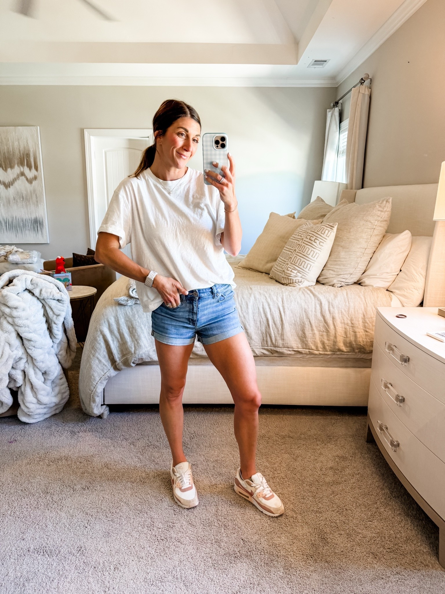 Tee is Aerie-boxy oversized fit. Wearing a small & comes in other colors. 30% off

Shorts are American Eagle. Got these a few years ago but linking available similar styles (size 6-tts)

Shoes are Nike air max size 8.5 (I go up 0.5 in Nikes)

Cross necklace is electric picks 
Loopy phone case is 10% off code: watsonansley10

Click here to shop 

Daily | style | fit | mom life | shorts | denim | jean shorts | AE | American Eagle | tee | t-shirt | boxy fit | shoes | sneakers | Nikes | loopy phone case | accessories | jewelry | necklace | sale | ootd

#LTKSaleAlert #LTKmomlife #LTKootd