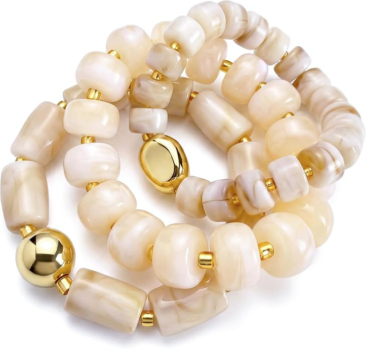 Gold Tube Bangle Bracelets for Women Stackable Bamboo Chunky Acrylic Beads Stretch Friendship Sum... | Amazon (US)