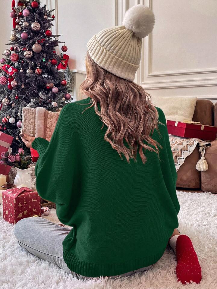 SHEIN LUNE Letter Pattern Turtleneck Batwing Sleeve Sweater | SHEIN