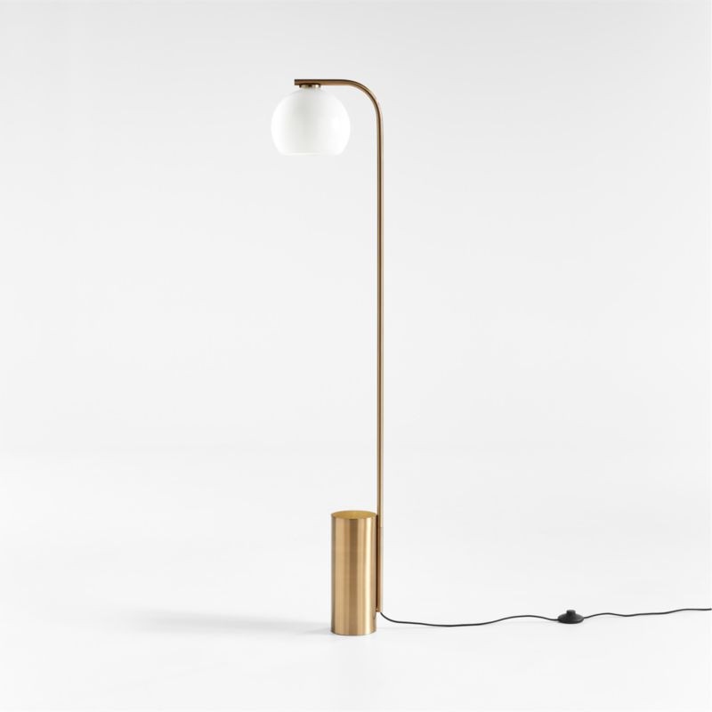 Arren Brass Corner Floor Lamp with Milk Round Shade + Reviews | Crate & Barrel | Crate & Barrel