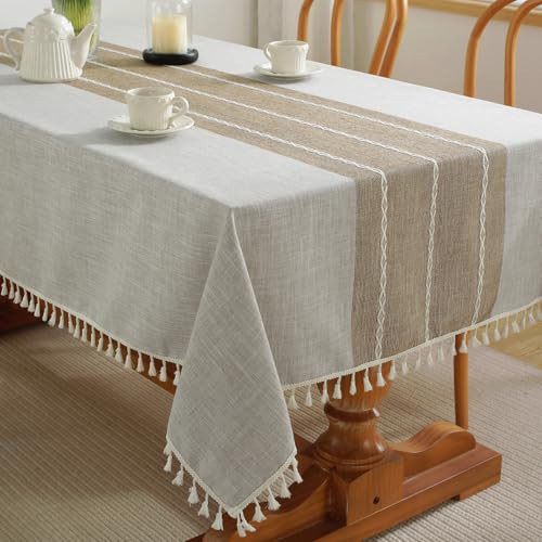 Alsoo Outdoor Tablecloth Rectangle Linen Style, Waterproof Rustic Boho Farmhouse Cotton Table Cloth Wrinkle Free for Picnic Camping Party Kitchen Dining (Coffee Lines, 4-6 Seats, 55x75 Inches) | Amazon (US)