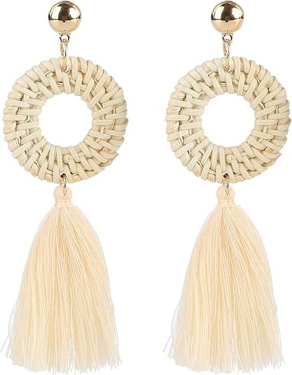 Baoqin Rattan Tassels Earrings For Women – Boho Wicker Woven Handmade Earrings for Women Girls | Amazon (US)