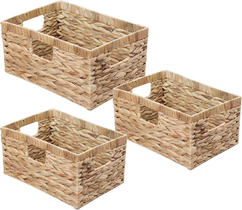 OUTBROS Water Hyacinth Storage Baskets, Hand-Woven Baskets Storage Box with Handles, Nesting Wick... | Amazon (US)