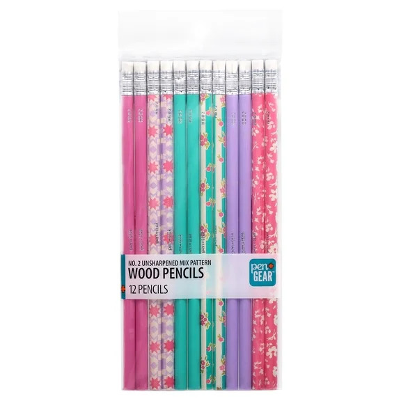 Pen+Gear Unsharpened Wooden Pencils, Mixed Patterns, #2 HB, Assorted Colors, 12 Count | Walmart (US)