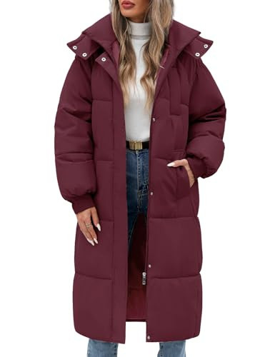 NRZD Women's Winter Jacket Long Puffer Coat Hooded Warm Parka Down Jackets Coats Zip Up Outerwear with Decorative Pockets(Burgundy,M) | Amazon (US)