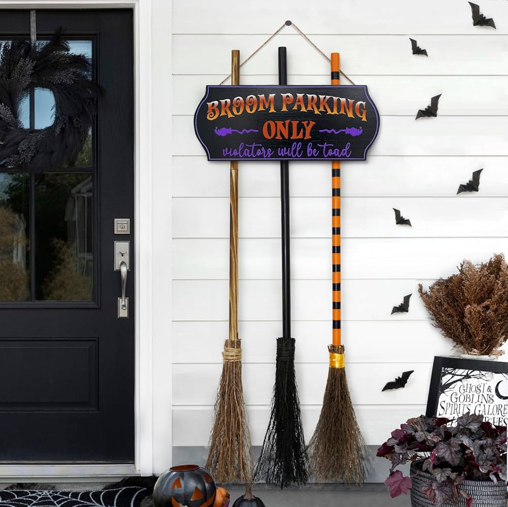 ORIENTAL CHERRY Halloween Decorations - Halloween Decor - Broom Parking Sign with 3 Wooden Witche... | Amazon (US)