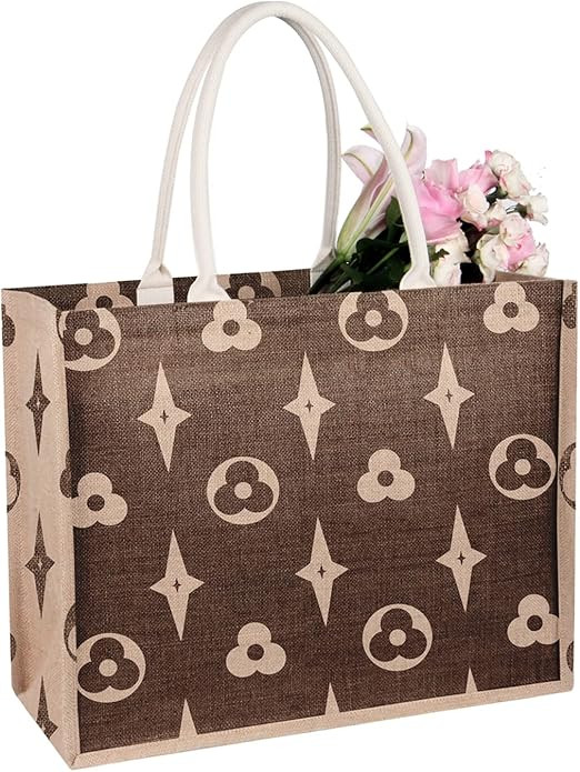 Large-Beach-Bag-Jute-Straw-Bag-Beach-Tote-Burlap-Shoulder-Reusable-Grocery-Shoulder-Handbag for W... | Amazon (US)