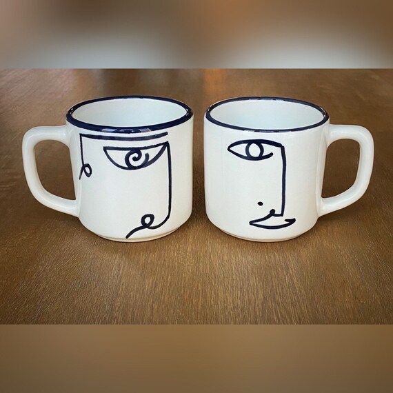 Coffee Mug, His & Hers, Female, Male face Mugs, abstract, minimalism design, Mug with a Handle, H... | Etsy (US)