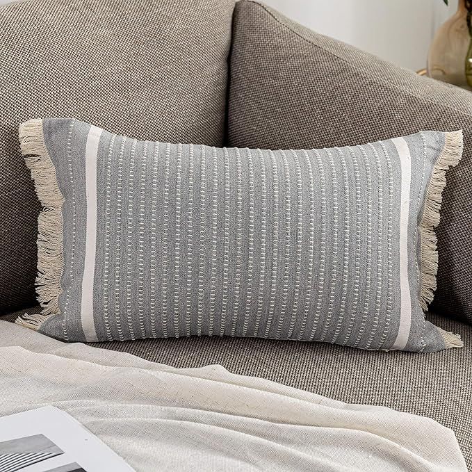 OJIA Modern Throw Pillow Cover with Tassels, Decorative Liana Fringe Accent Cushion Case, Farmhou... | Amazon (US)