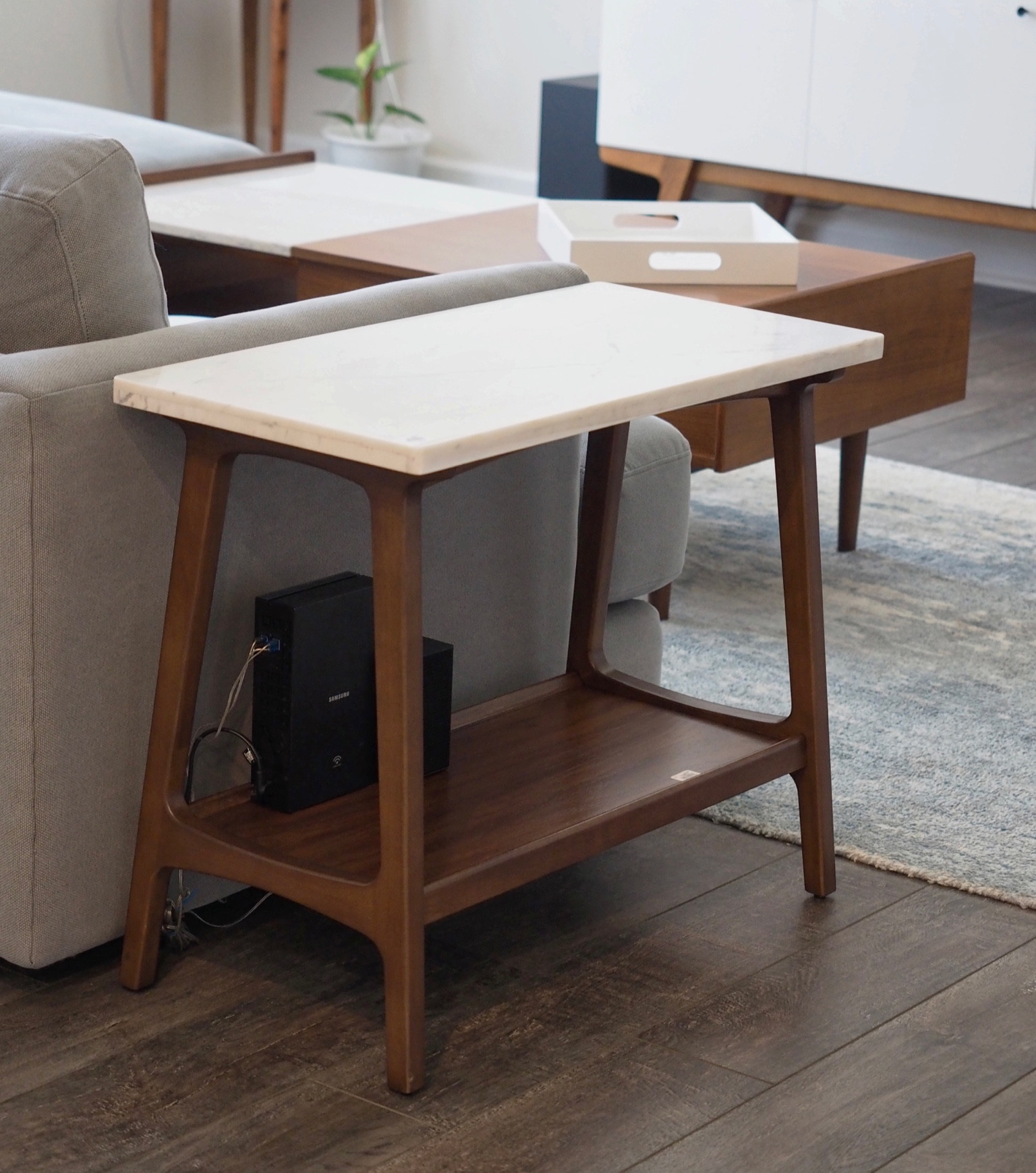 Reeve Mid-Century Side Table. Walnut stained solid wood base with a luxe marble top! 

#LTKFind #LTKhome #LTKstyletip